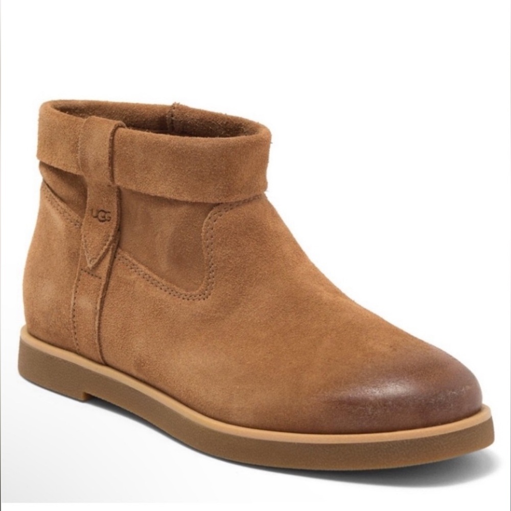 New UGG x Anthropologie Cuffed 8.5 Chestnut Brown Leather Suede Zip Ankle Bootie